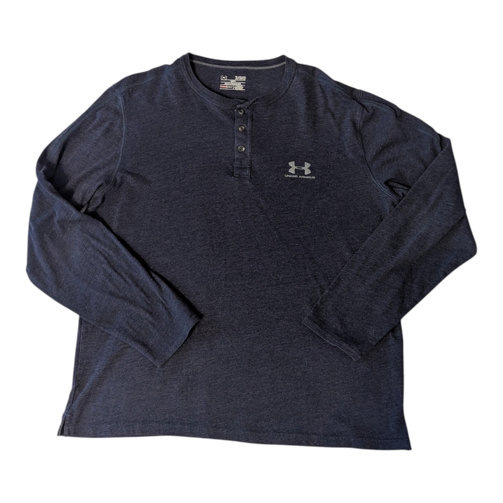 Under Armour Blue Heathered Loose Fit Heatgear LS Henley Shirt #1272423 Men's XL